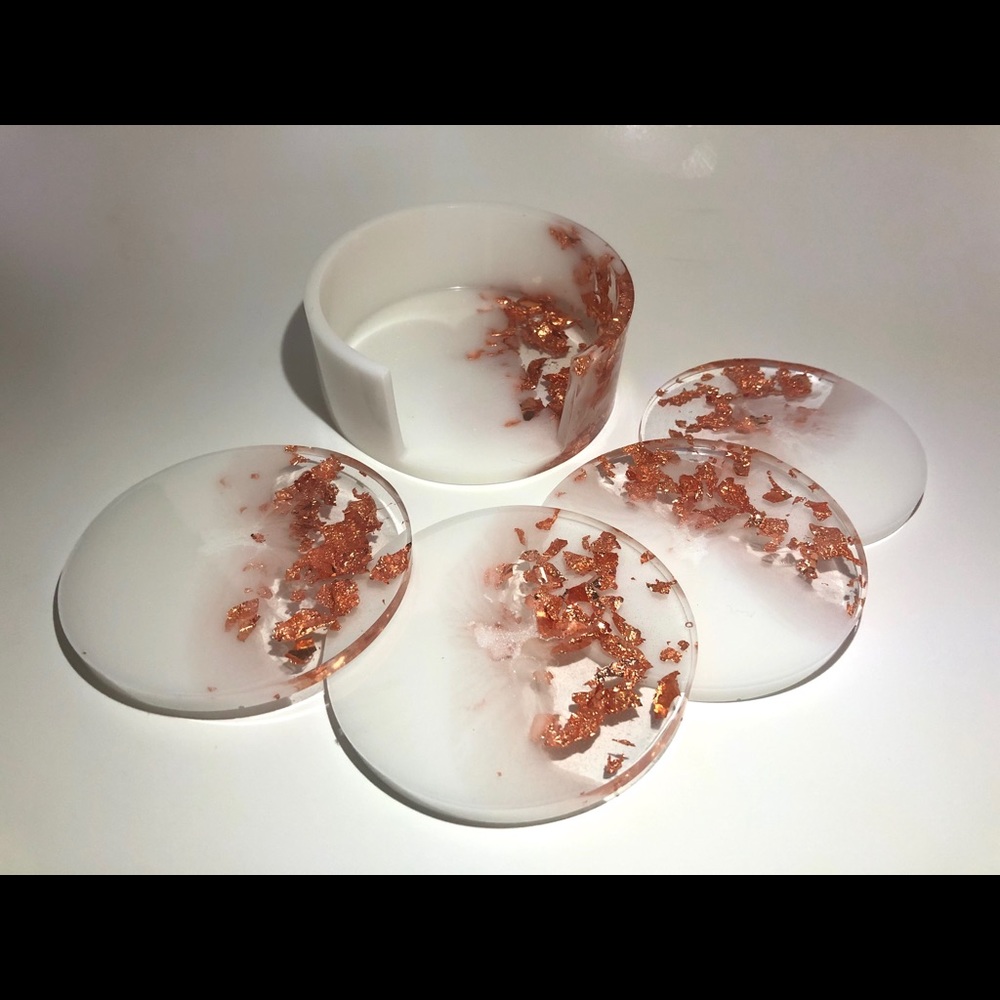 Copper/Rose Gold & White Coaster Set With Holder - Picture 7 of 14